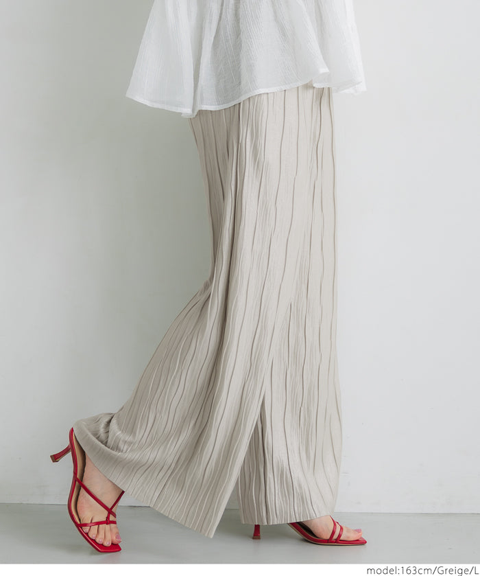 "Selected" Japanese wide-leg casual pants with fine shimmering water ripples