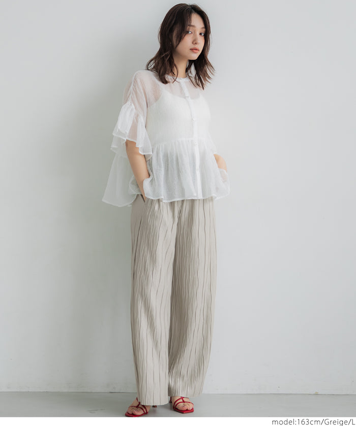 "Selected" Japanese wide-leg casual pants with fine shimmering water ripples