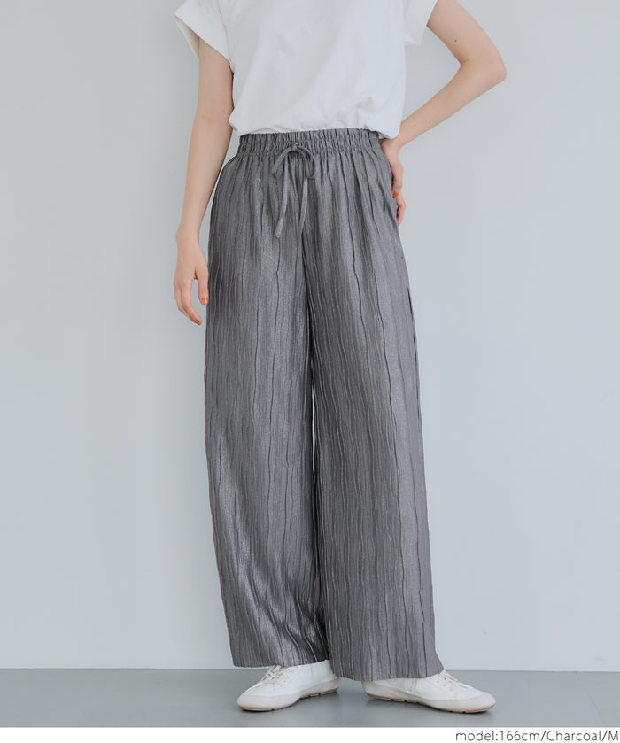 "Selected" Japanese wide-leg casual pants with fine shimmering water ripples