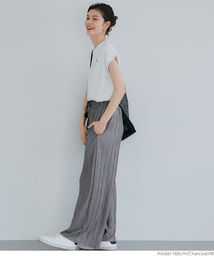 "Selected" Japanese wide-leg casual pants with fine shimmering water ripples