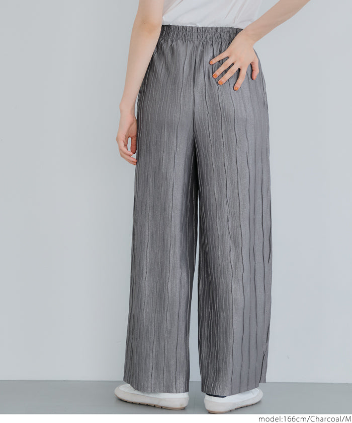 "Selected" Japanese wide-leg casual pants with fine shimmering water ripples