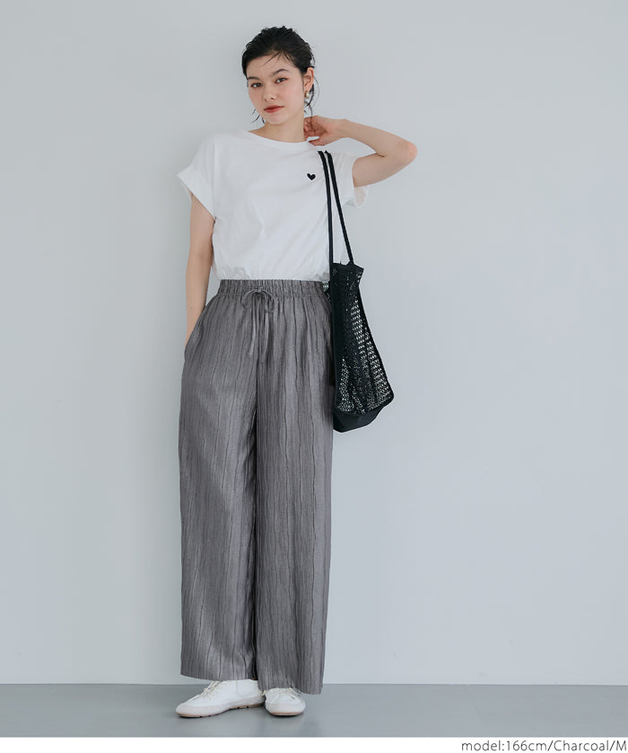"Selected" Japanese wide-leg casual pants with fine shimmering water ripples