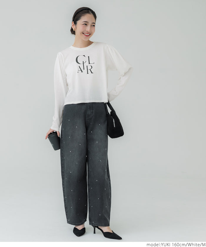 Puff sleeve logo T-shirt