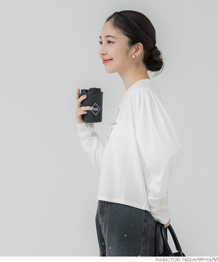 Puff sleeve logo T-shirt