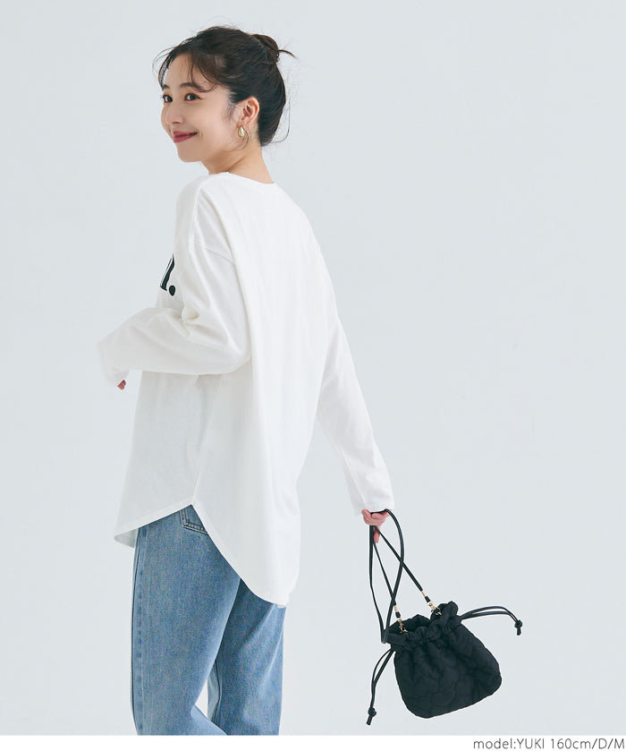 Tail cut assorted print cotton long sleeve T-shirt