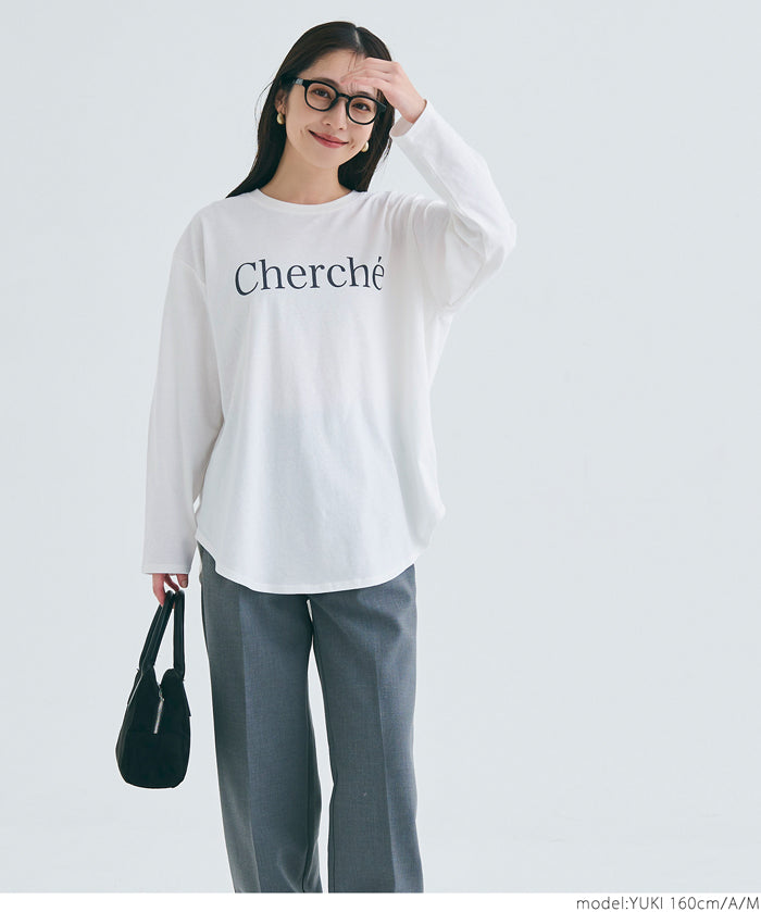 Tail cut assorted print cotton long sleeve T-shirt