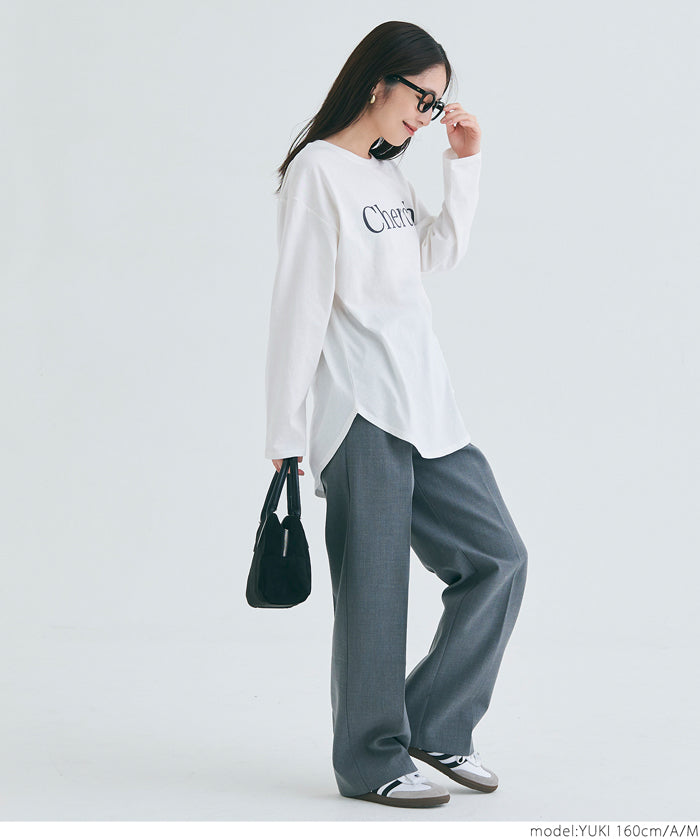 Tail cut assorted print cotton long sleeve T-shirt