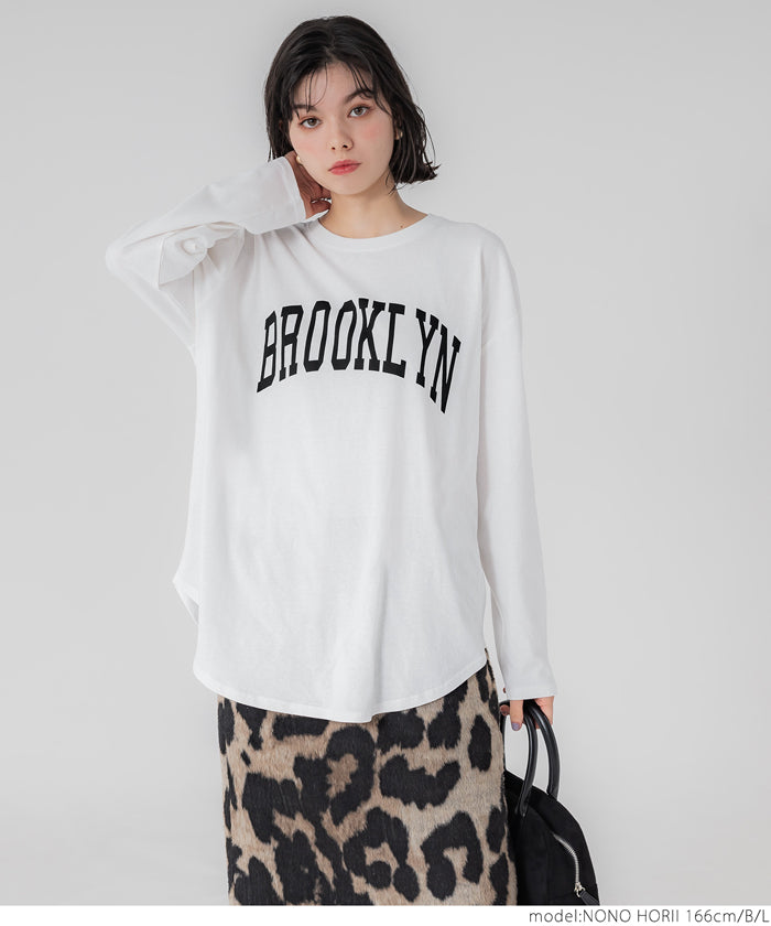 Tail cut assorted print cotton long sleeve T-shirt
