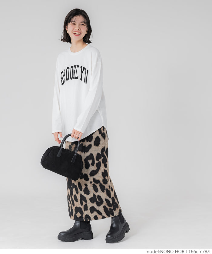 Tail cut assorted print cotton long sleeve T-shirt