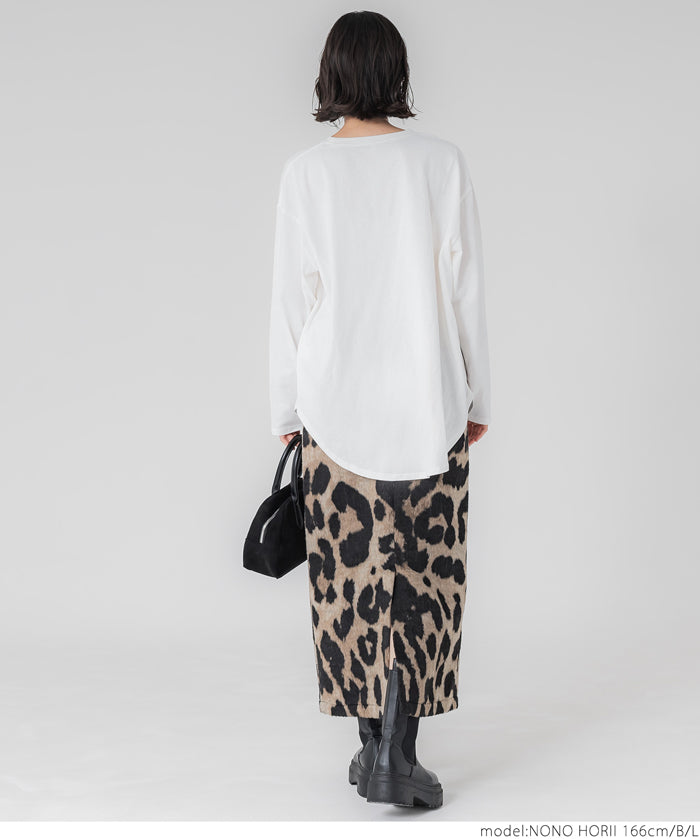 Tail cut assorted print cotton long sleeve T-shirt