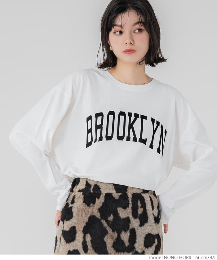 Tail cut assorted print cotton long sleeve T-shirt