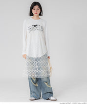 Tail cut assorted print cotton long sleeve T-shirt