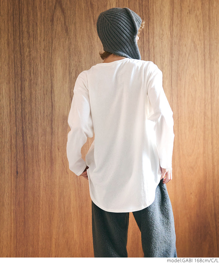 Tail cut assorted print cotton long sleeve T-shirt