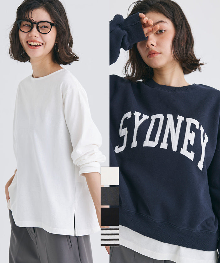 Side slit layered cotton T-shirt