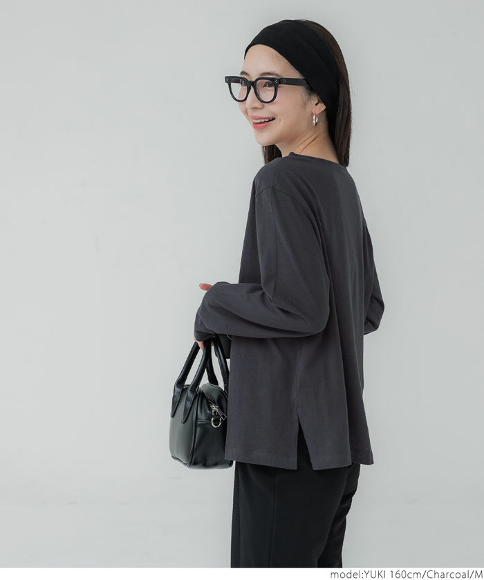 Side slit layered cotton T-shirt