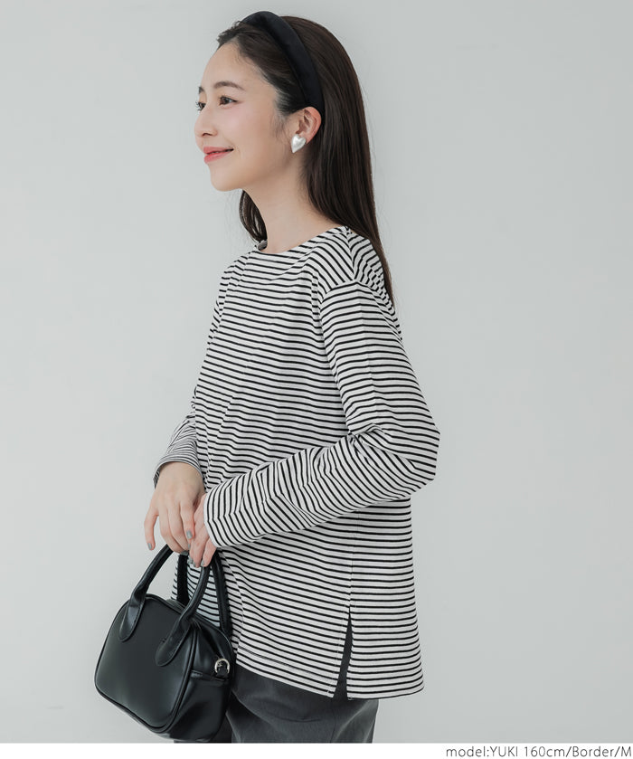 Side slit layered cotton T-shirt