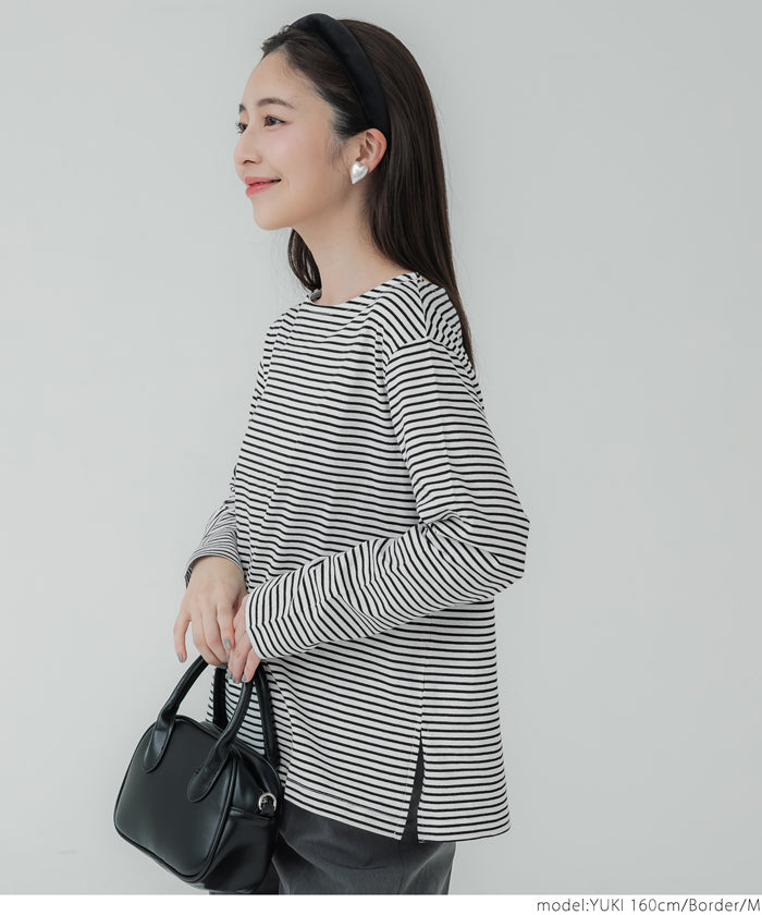 Side slit layered cotton T-shirt