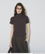 High-neck short-sleeved fitted stretch-knit top