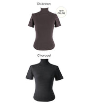 High-neck short-sleeved fitted stretch-knit top