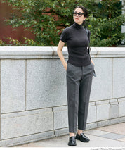 High-neck short-sleeved fitted stretch-knit top