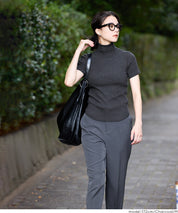 High-neck short-sleeved fitted stretch-knit top