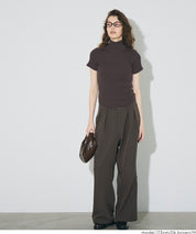 High-neck short-sleeved fitted stretch-knit top