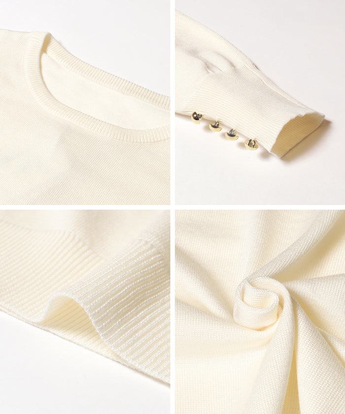 Simple long-sleeved knitted top with gold cuffs