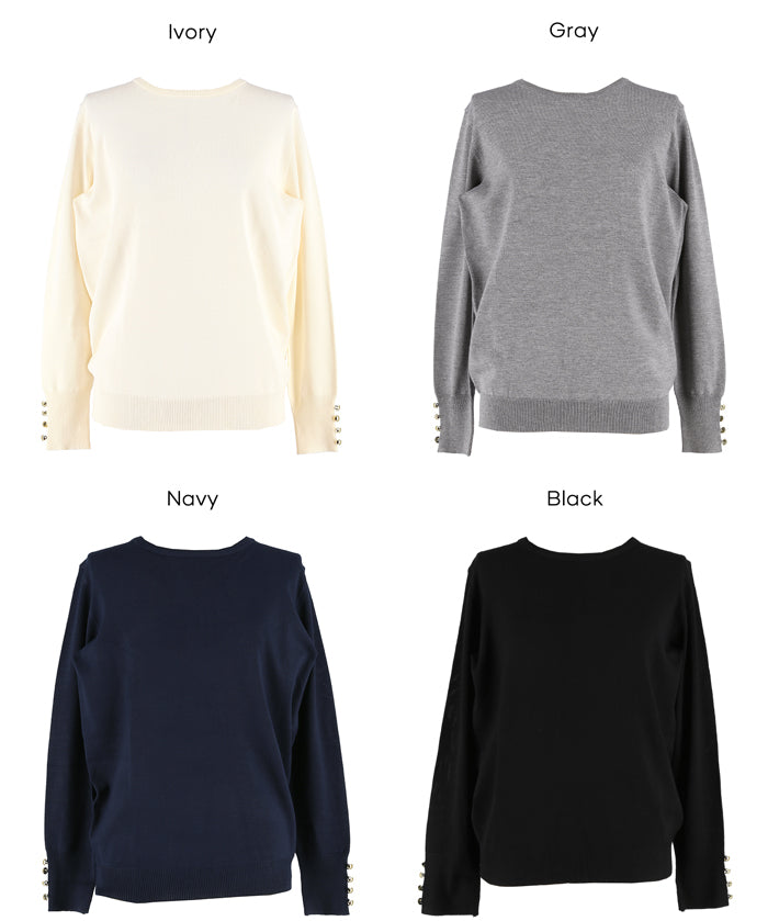 Simple long-sleeved knitted top with gold cuffs