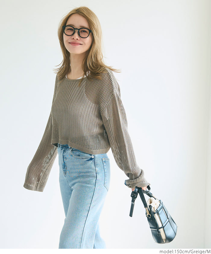 Wear a round neck long-sleeved short-sleeved hole shirt