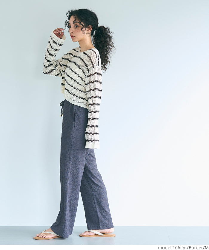 Wear a round neck long-sleeved short-sleeved hole shirt