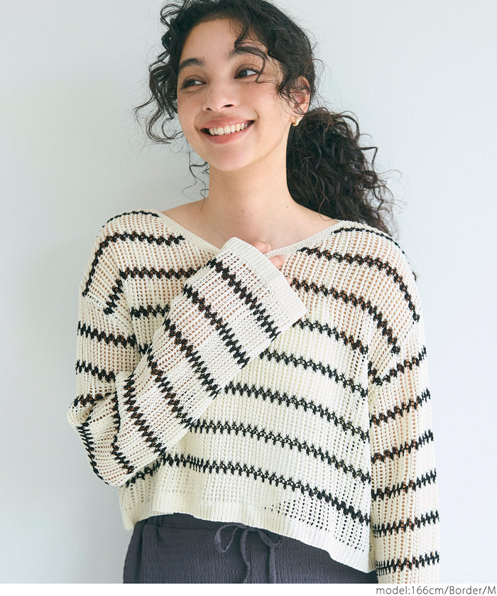 Wear a round neck long-sleeved short-sleeved hole shirt