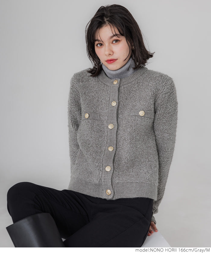 Gold button loop knit cardigan