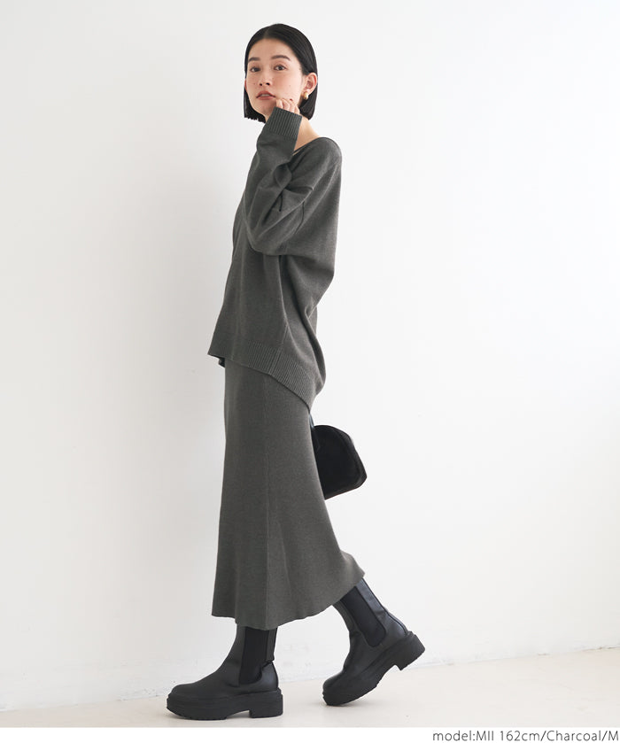 V-neck knit & camisole dress set