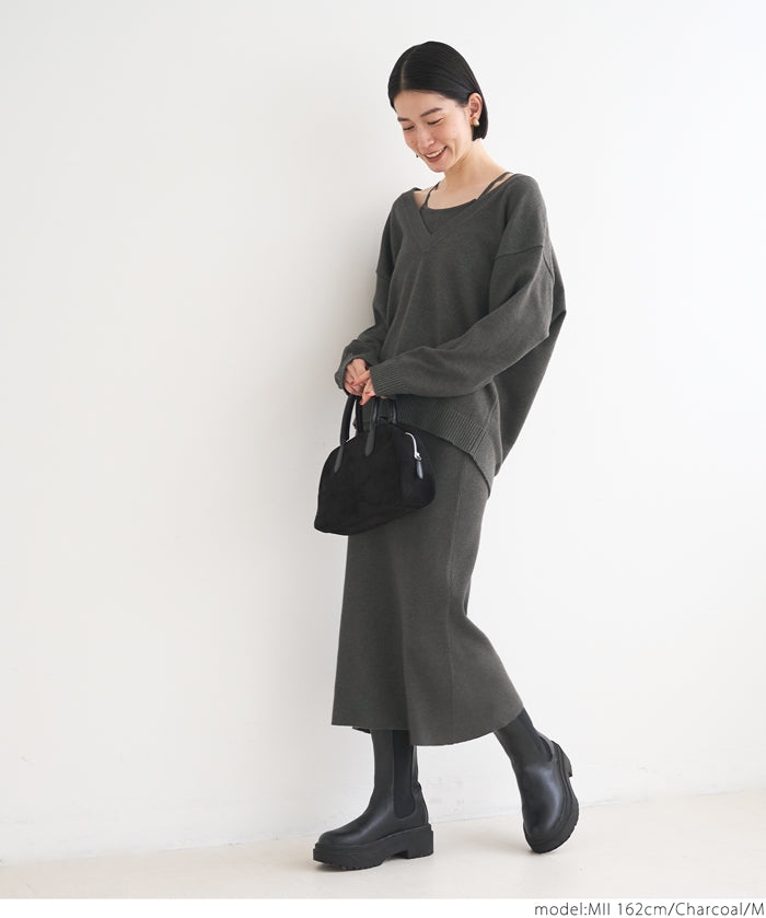 V-neck knit & camisole dress set