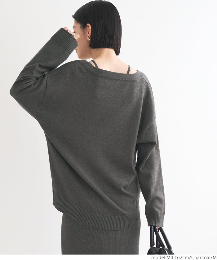 V-neck knit & camisole dress set