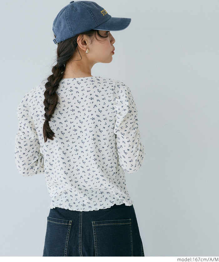 Thin pleated long sleeve round neck willow top