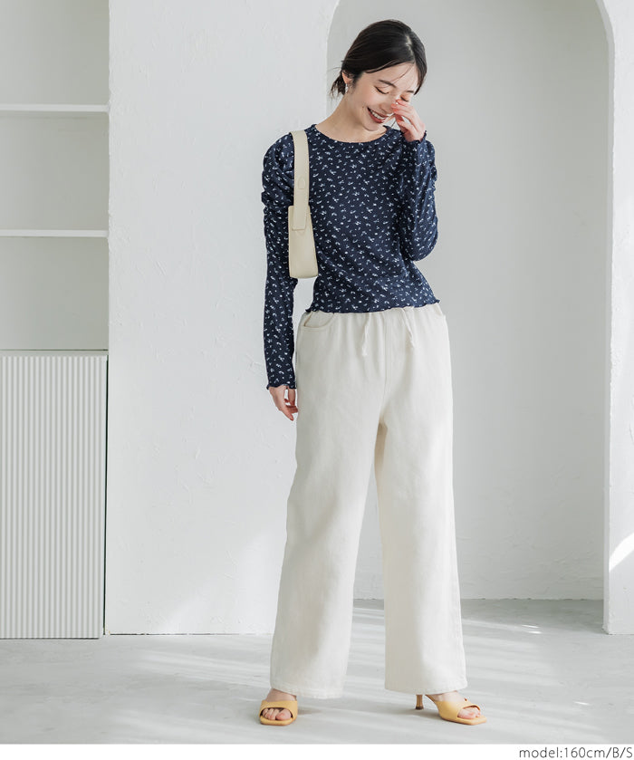 Thin pleated long sleeve round neck willow top