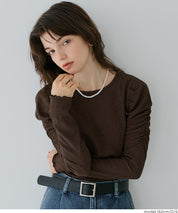 Thin pleated long sleeve round neck willow top