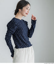 Thin pleated long sleeve round neck willow top