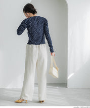 Thin pleated long sleeve round neck willow top