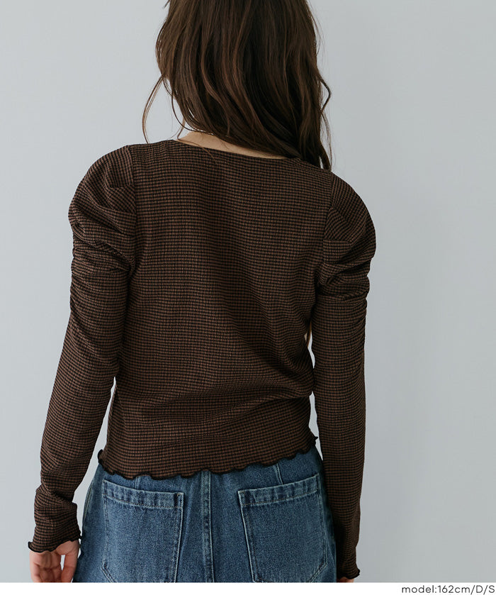 Thin pleated long sleeve round neck willow top