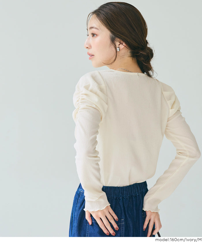 Thin pleated long sleeve round neck willow top