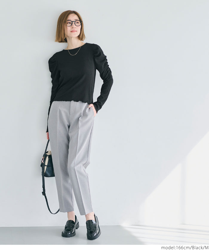 Thin pleated long sleeve round neck willow top