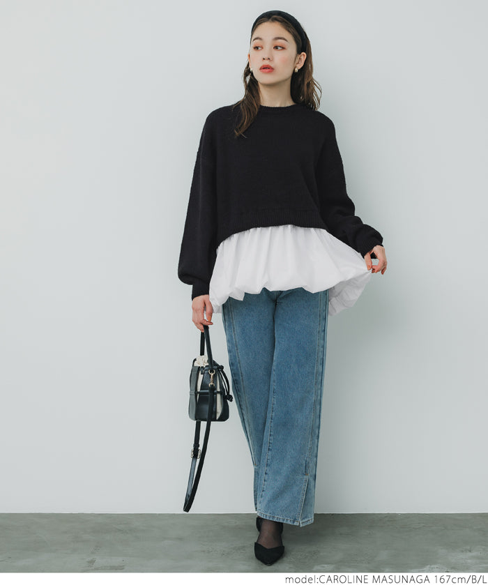 Balloon hem docking knit top