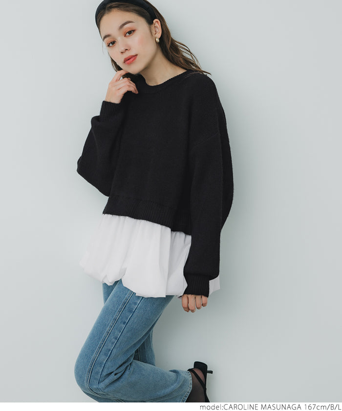 Balloon hem docking knit top