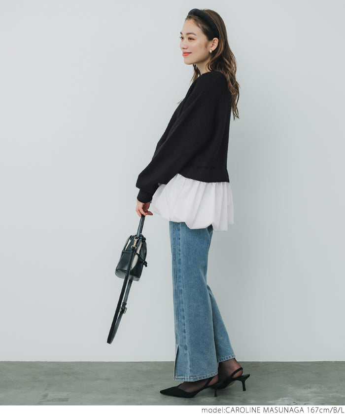 Balloon hem docking knit top