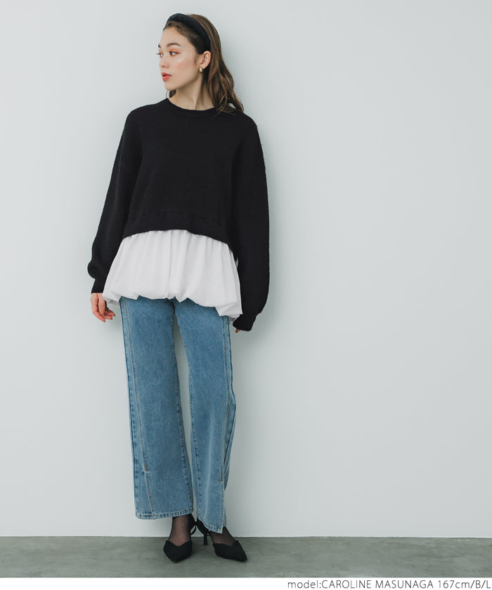 Balloon hem docking knit top