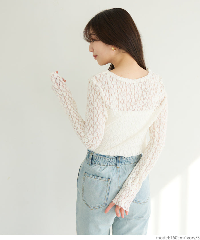 Japanese style lace see-through inner top