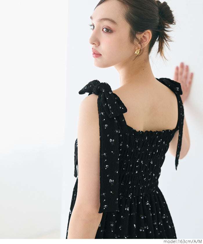 Willow Texture Japanese Slim Bow Dress