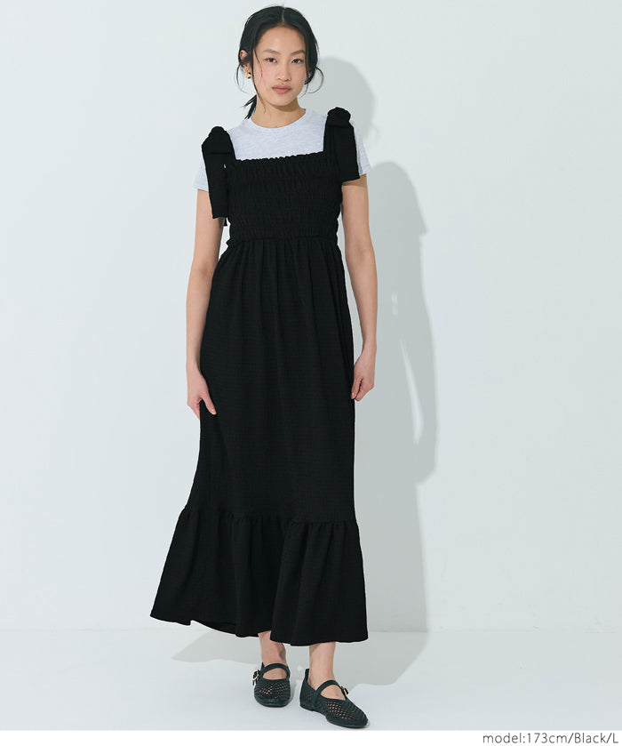 Willow Texture Japanese Slim Bow Dress